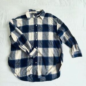 Zara oversized Blue and Cream Plaid Button-Down Shirt